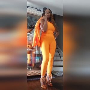 Vibrant Orange Textured 3 Piece Outfit